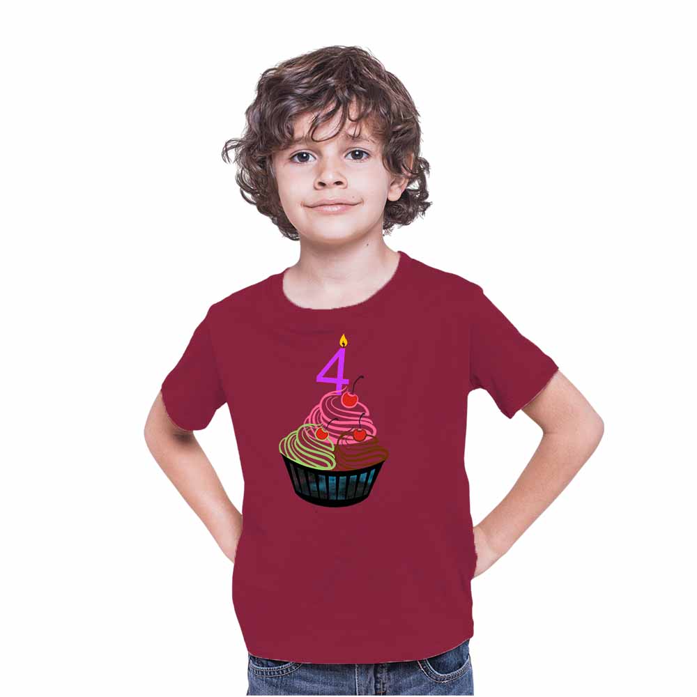 Cup cake designed 4rd Birthday Theme Kids T-shirt