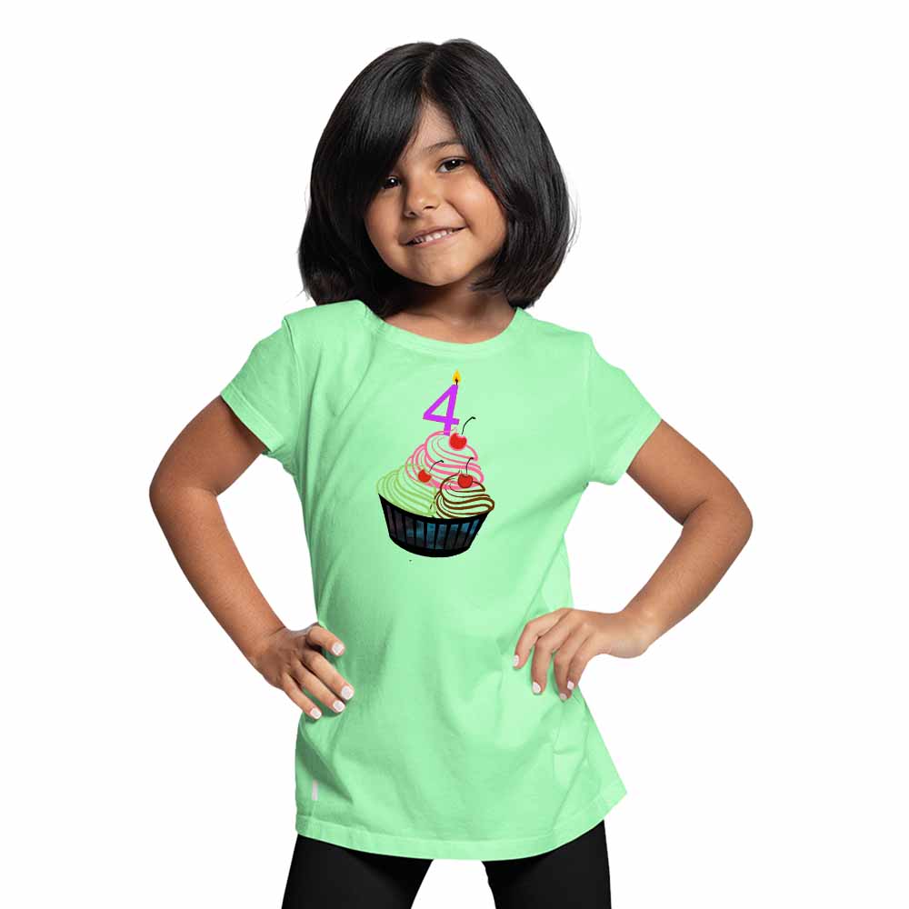 Cup cake designed 4rd Birthday Theme Kids T-shirt
