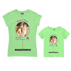 First Mother's Day Mom and kids customised T-shirts For Mint Green