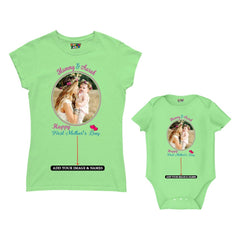 First Mother's Day customised Mom T Shirt and Romper For Mint Green