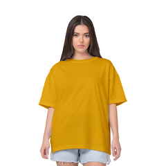 Drop Shoulder Women's Plain T Shirt-Mustard