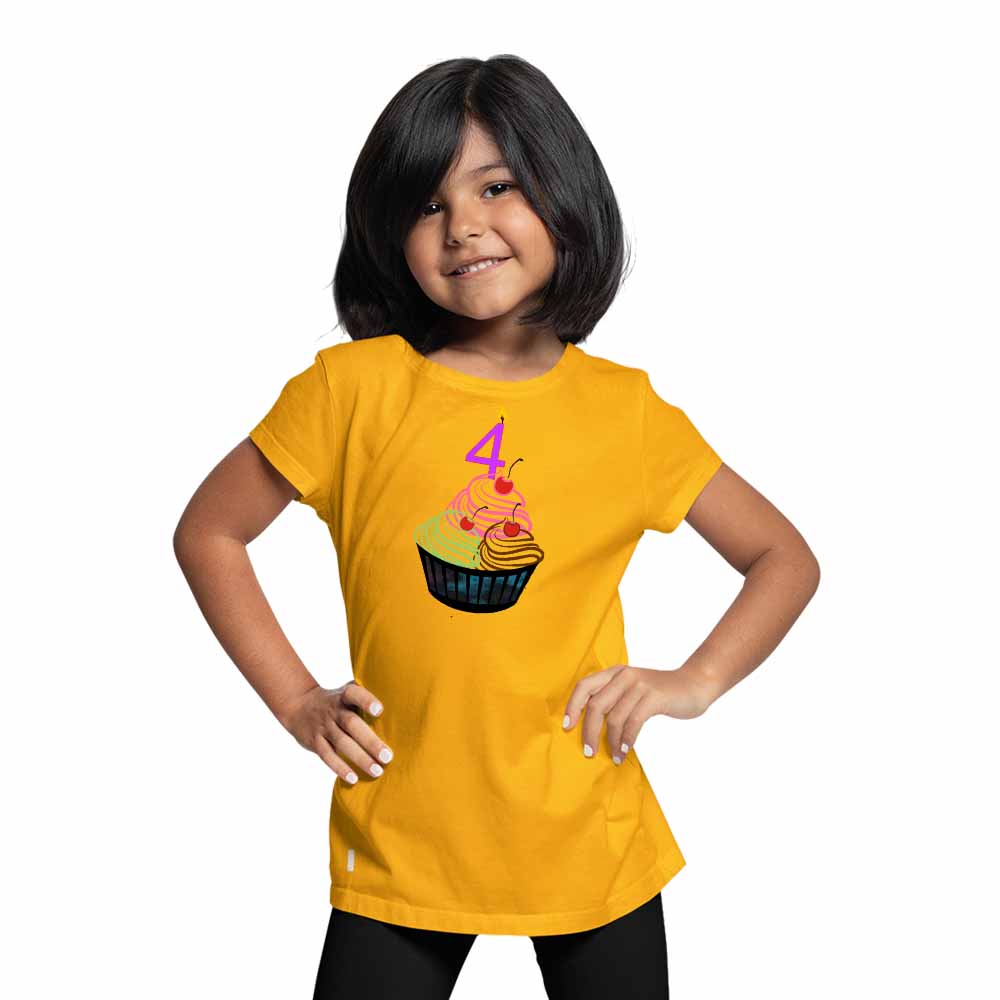 Cup cake designed 4rd Birthday Theme Kids T-shirt