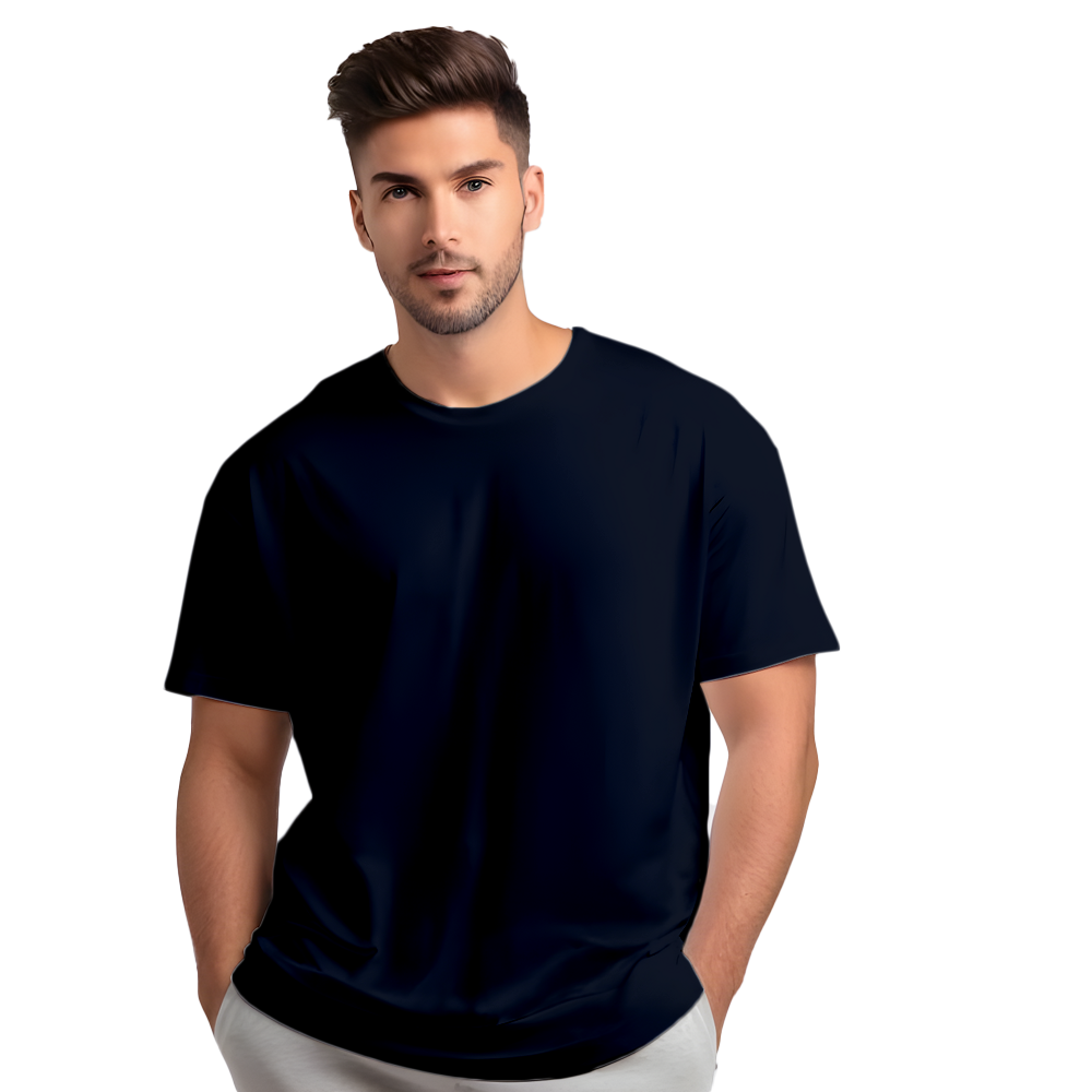Drop Shoulder Oversized Plain Men's T-shirt in Navy