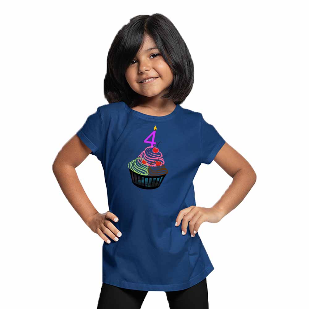 Cup cake designed 4rd Birthday Theme Kids T-shirt