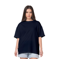 Drop Shoulder Women's Plain T Shirt-Navy blue