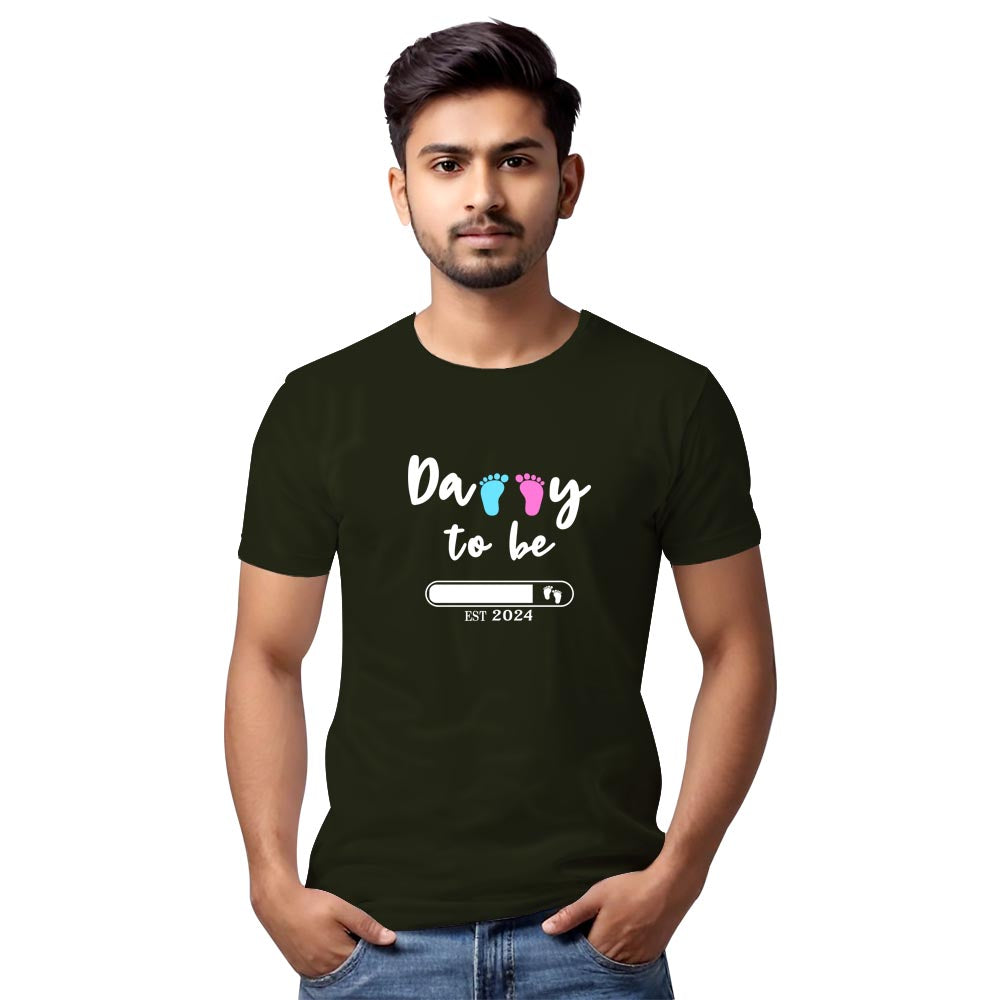 Dad To Be Print T Shirt- Olive