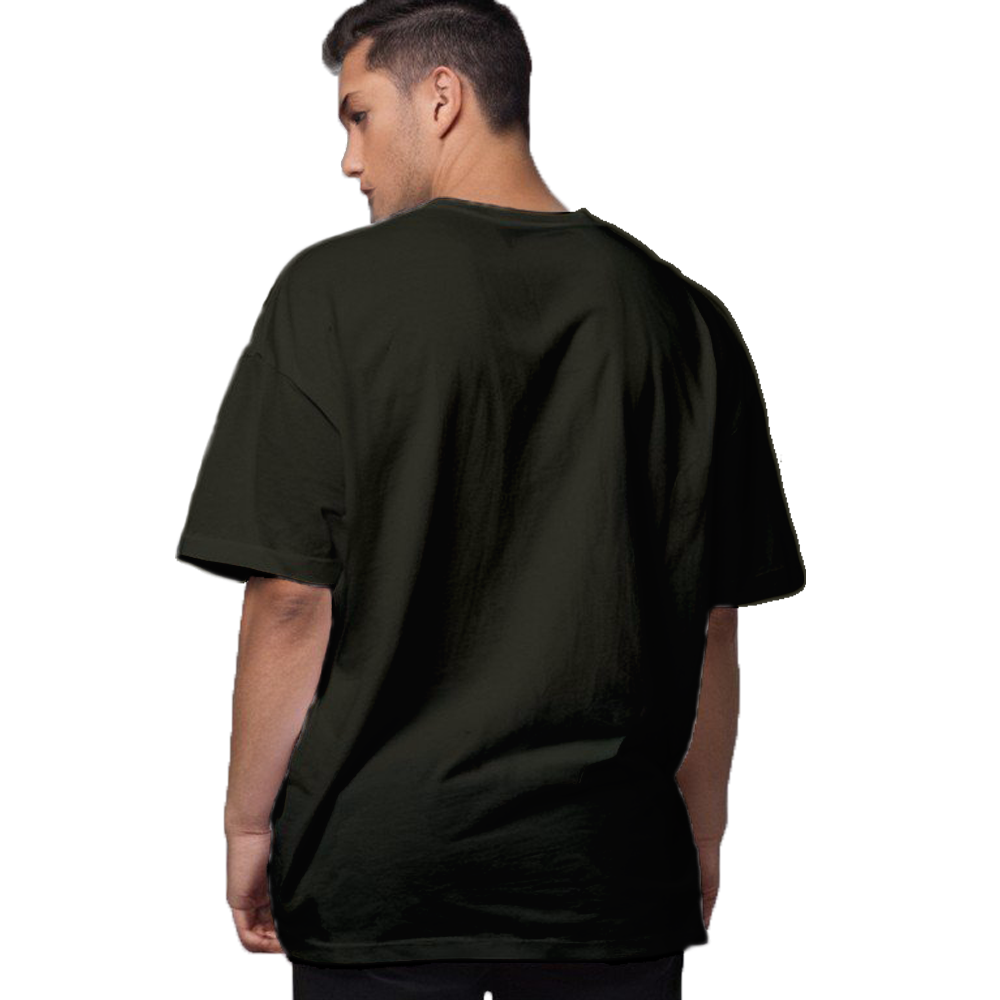 Drop Shoulder Oversized Plain Men's T-shirt in Dark Olive