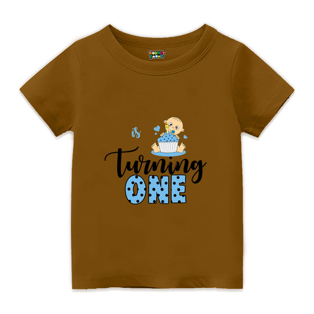 First Birthday Print Kids T Shirt - Peanut Brown