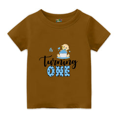 First Birthday Print Kids T Shirt - Peanut Brown