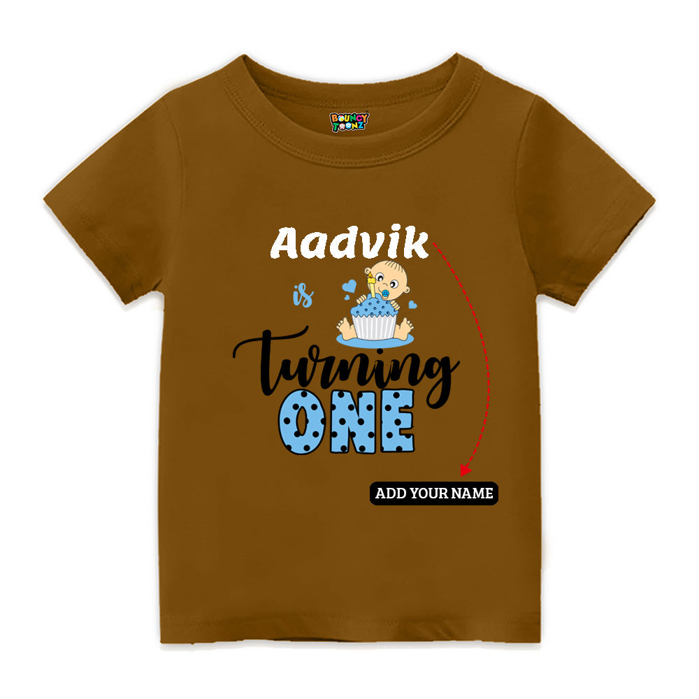 First Birthday Print Kids T Shirt - Peanut Brown