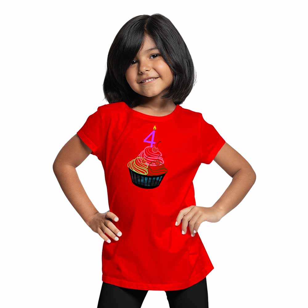Cup cake designed 4rd Birthday Theme Kids T-shirt