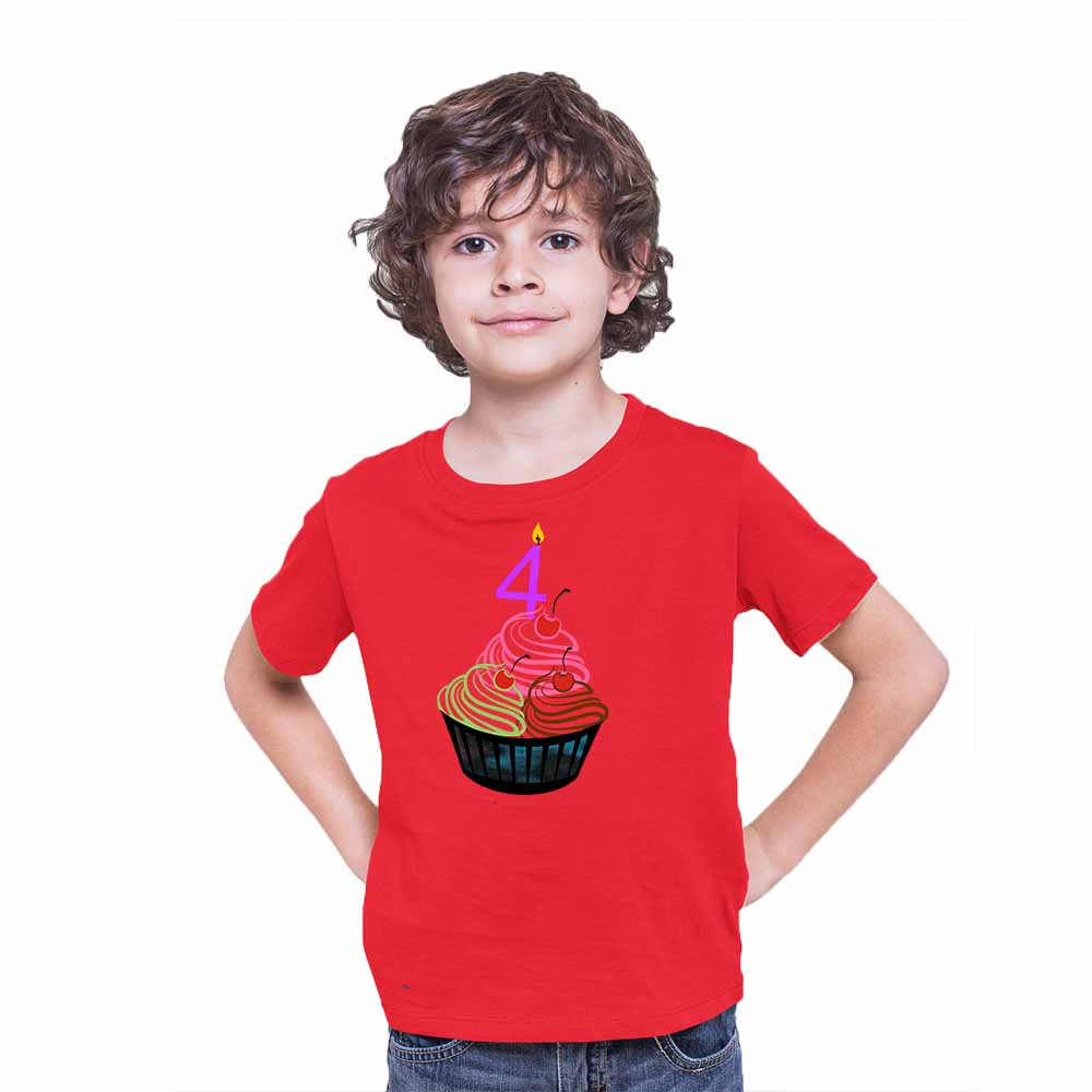 Cup cake designed 4rd Birthday Theme Kids T-shirt
