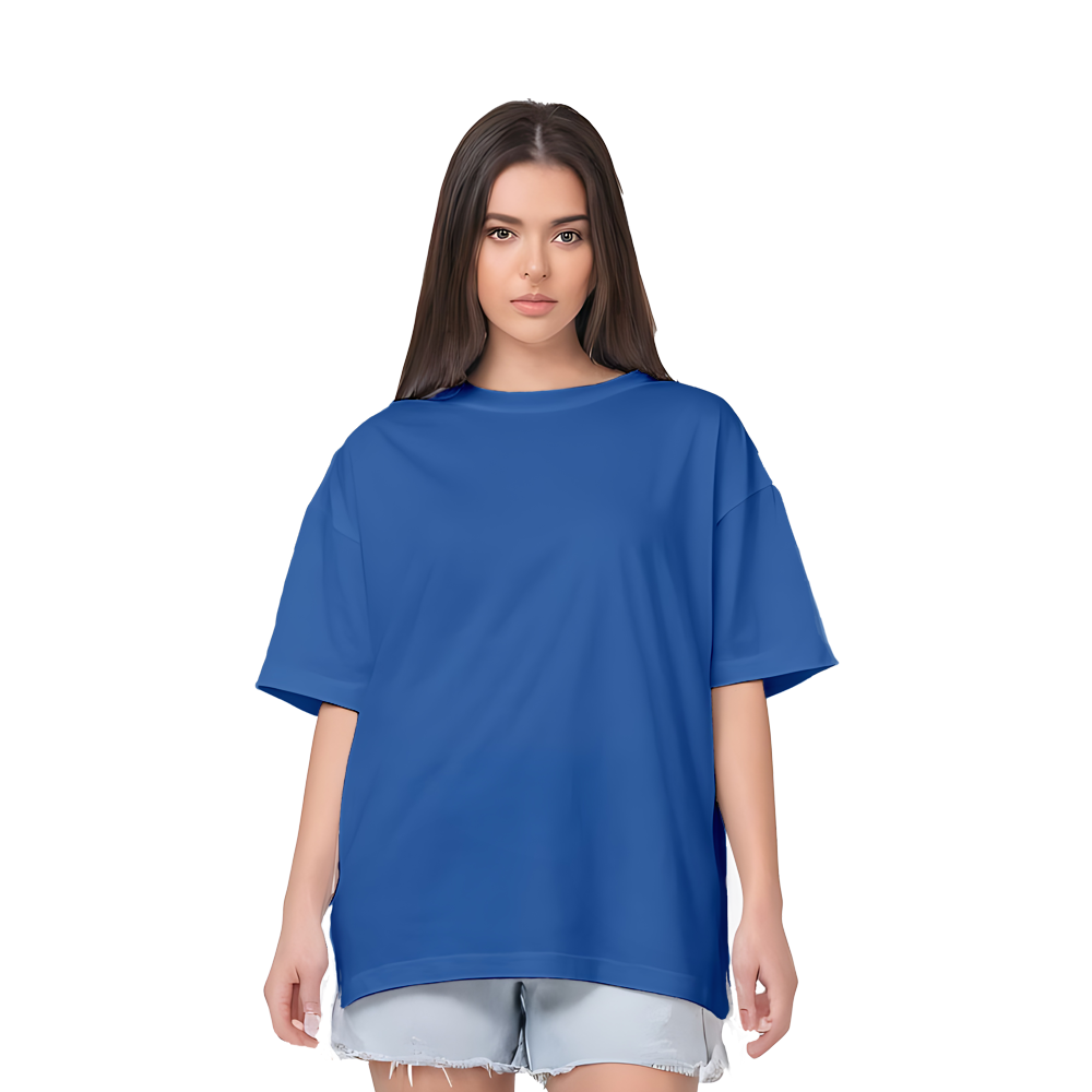 Drop Shoulder Women's Plain T Shirt-Royal blue