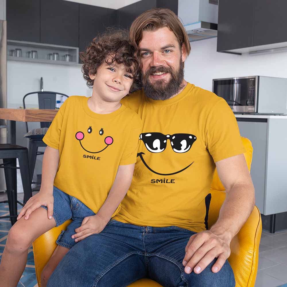 Happy Vibes - Smiling Dad and Son Combo T-Shirts