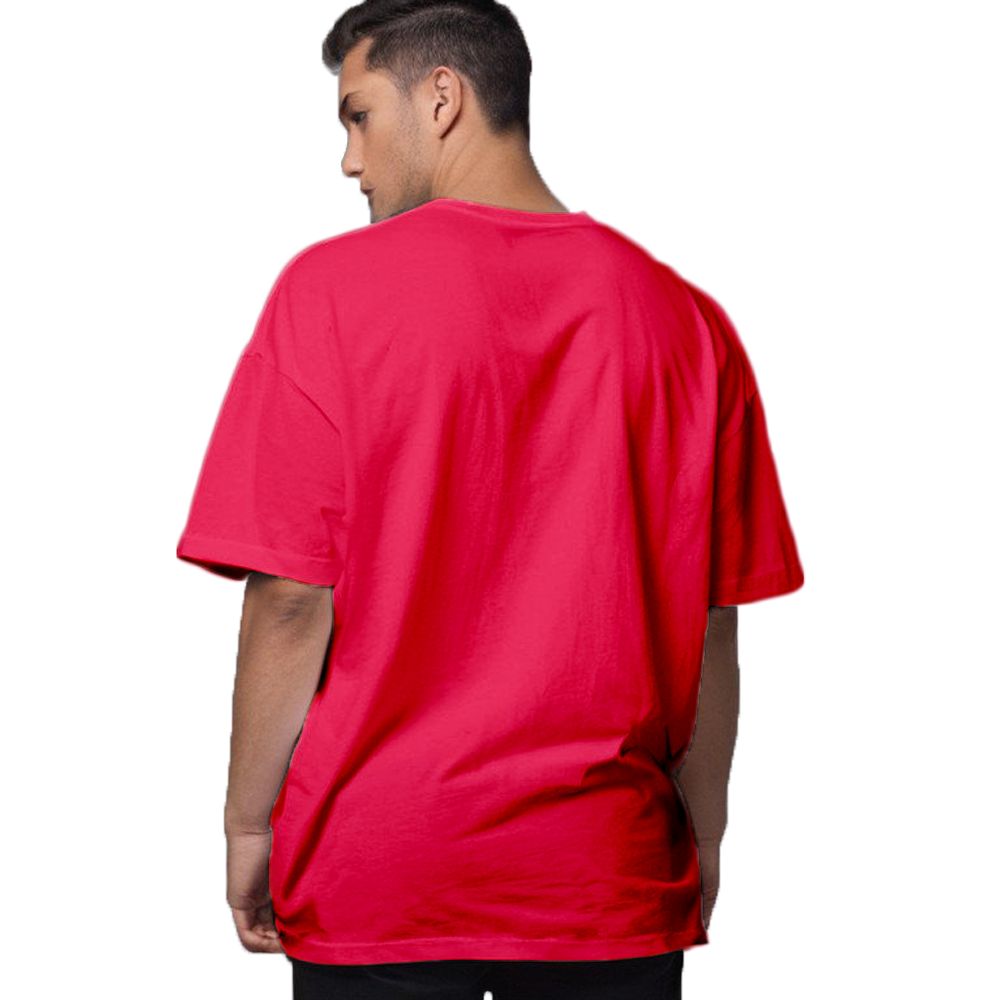 Drop Shoulder Oversized Plain Men's T-shirt - Red