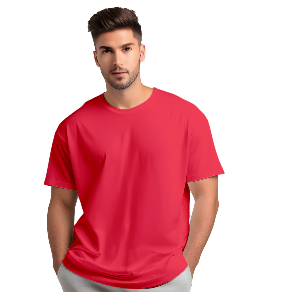Drop Shoulder Oversized Plain Men's T-shirt - Red