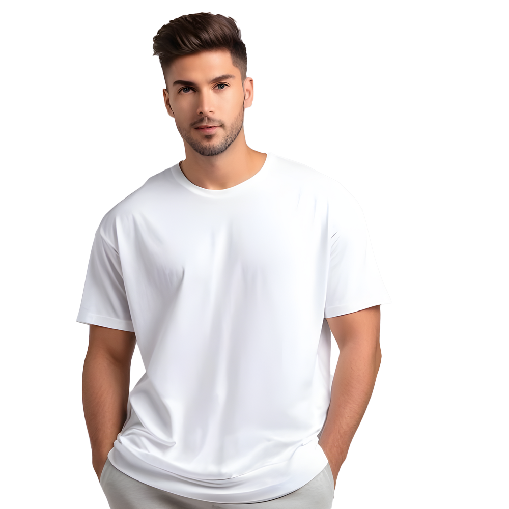 Drop Shoulder Oversized Plain Men's T-shirt in White