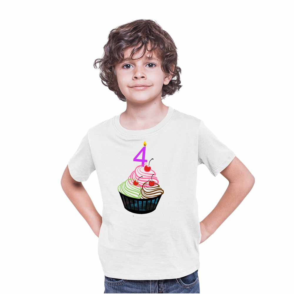 Cup cake designed 4rd Birthday Theme Kids T-shirt