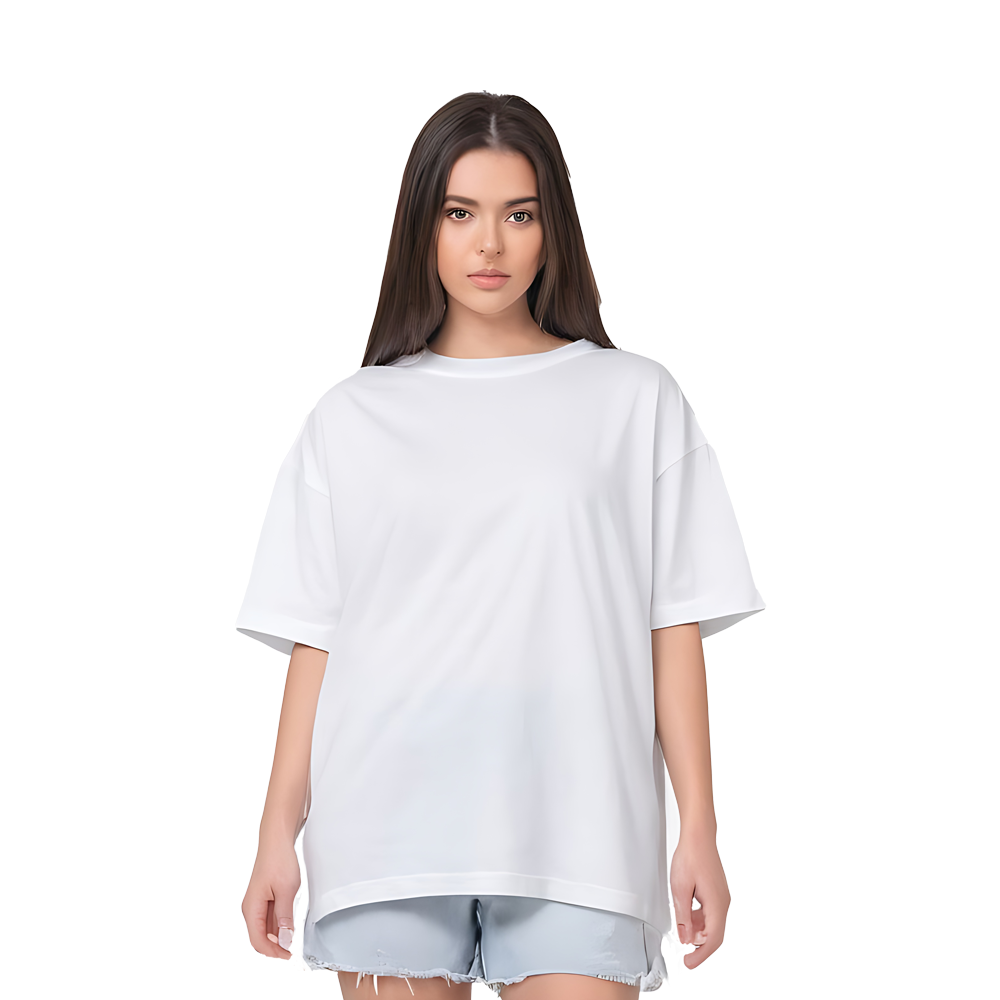 Drop Shoulder Women's Plain T Shirt-White