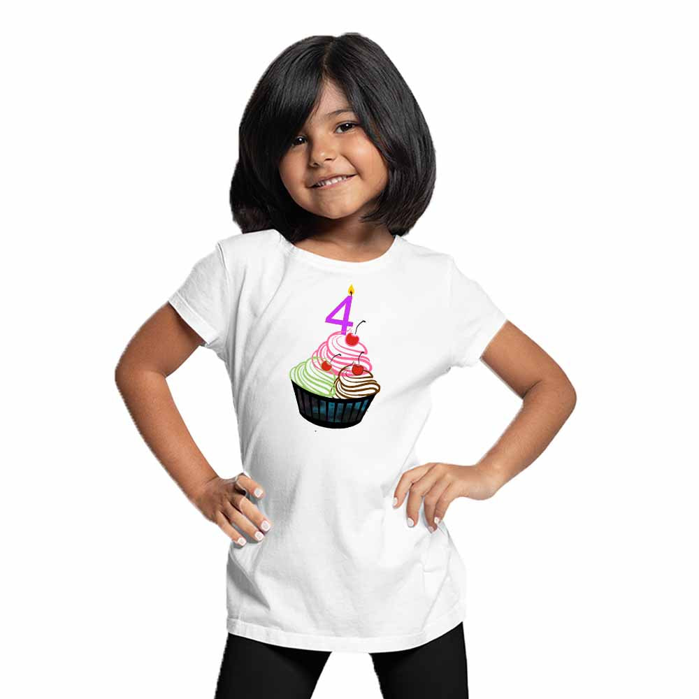 Cup cake designed 4rd Birthday Theme Kids T-shirt