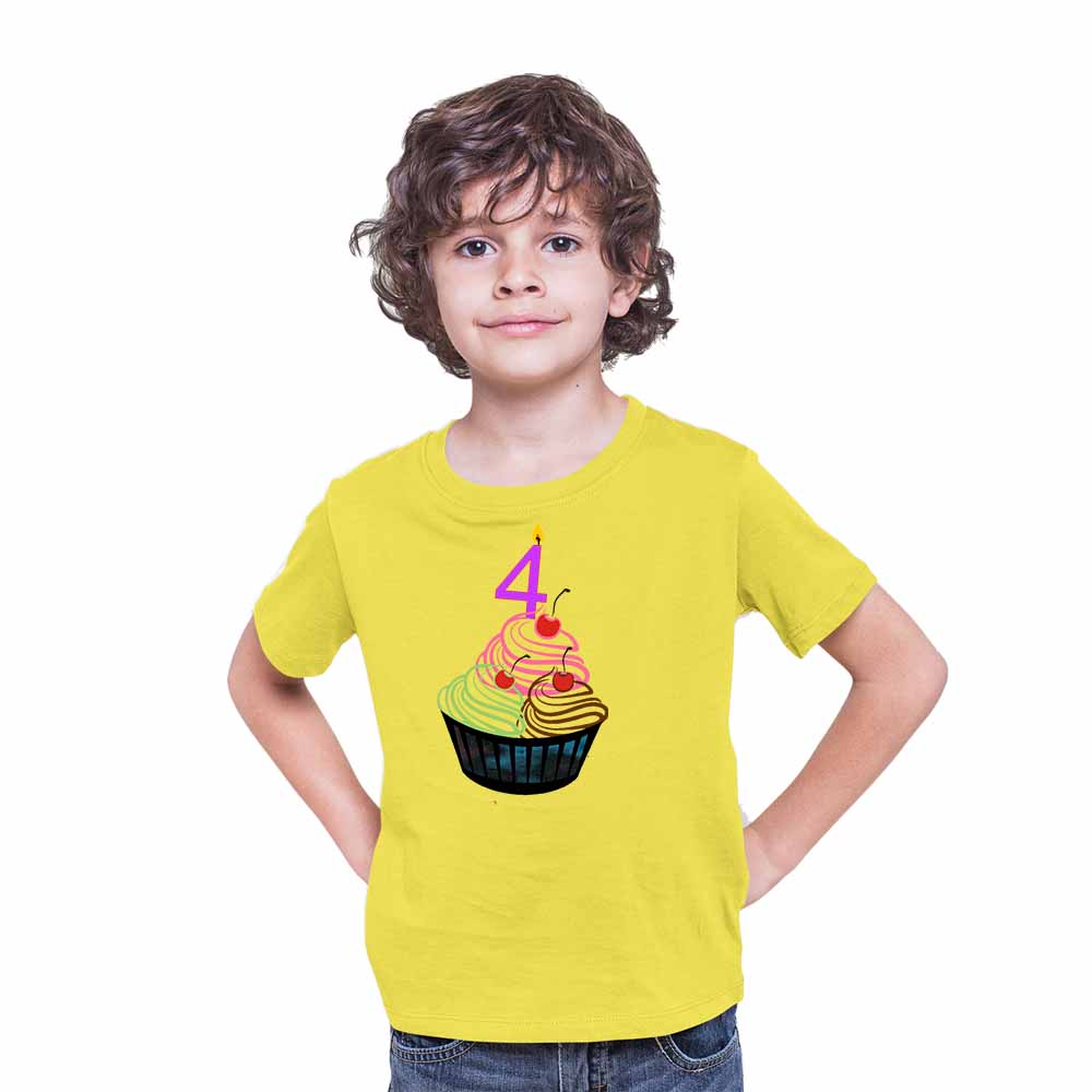 Cup cake designed 4rd Birthday Theme Kids T-shirt