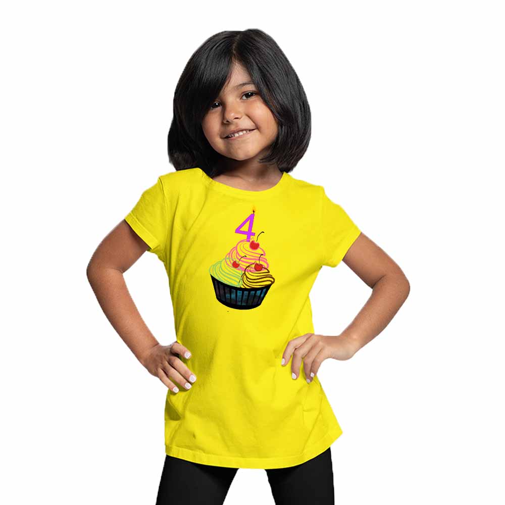 Cup cake designed 4rd Birthday Theme Kids T-shirt